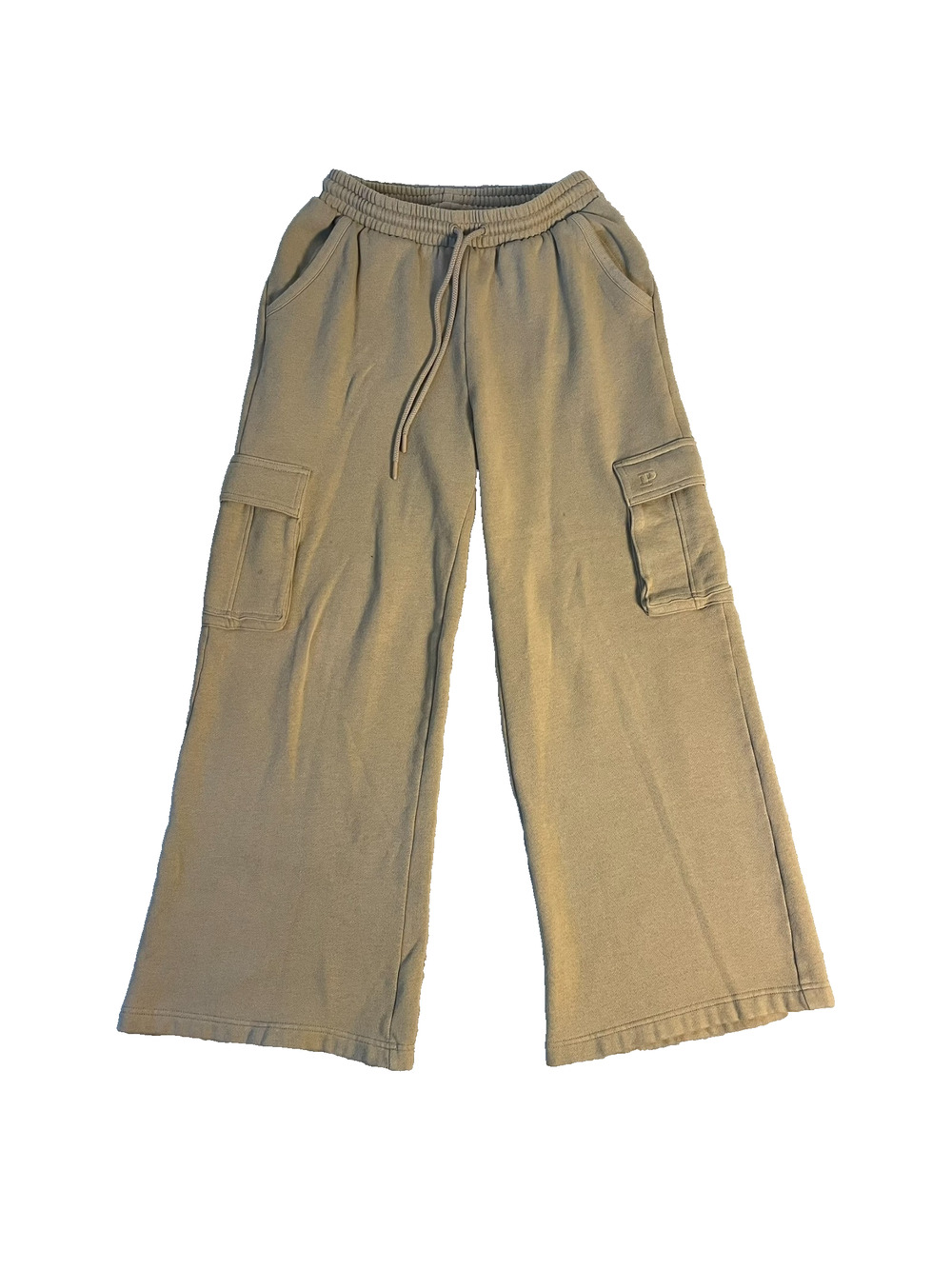 VS PINK Campus Fleece Wide Leg Cargo Sweatpants Womens S Beige Lounge Y2K Comfy